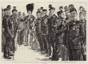Vor der Inspektion, eine Gruppe von Männern des Corps of Commissionaires